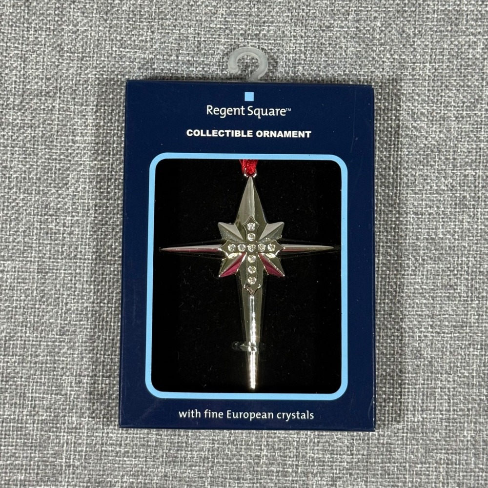 NEW Regent Square Star Cross Ornament Silver European Crystal Religious Holiday
